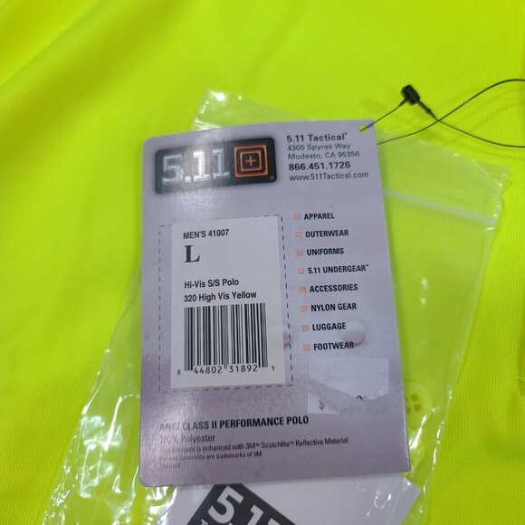 5.11 Tactical Shirt Mens Large High Visibility Yellow Short Sleeve Polo Top - Picture 5 of 6